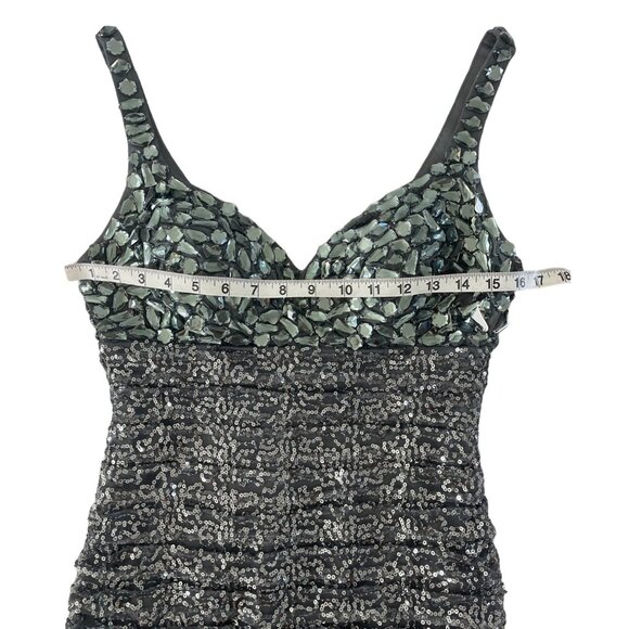 Let’s Fashion Beaded‎ Sequin Mini Dress Gray Semi Formal Size M Style 5608 - Picture 2 of 9